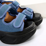 Denim Chunky Platform Sandals Women Summer 2023 Plus Size Wedge Sandals Woman Gothic Hook Loop Thick Bottom Sandalias