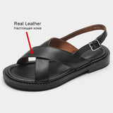 Size 34-40 Flats Sandals Women Summer 2023 Genuine Leather Low Heels Shoes For Women Rome Fashion Platform