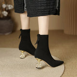 Sock Ankle Boots 2023 Spring Autumn Pointed Toe High Heel Elastic Flock Black Comfortable Booties Lady