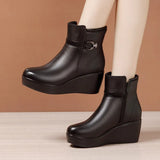 Heel Soft Leather Martin Boots 2023 Autumn And Winter New Muffin Soft Soles Mother Spring And Autumn Wear Large-Size Single