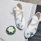 Breakj Not Include Shoe Box Pointed Shoes Single Shoes Spring And Summer Beef Tendon Bottom Lady Shoes Plate Buckle Embroidered Cloth Shoes With Cheongsam Women's