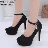 Fashion Wedding Shoes Women High Heels Bride Shoes Platform Fashion Pumps Super High Heel 12cm Black
