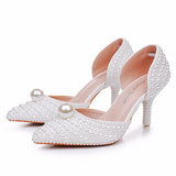 Breakj Cm Pointed High-Heeled Sandals Pearl Dinner Ball Beaded Sandals Bride Wedding Wedding Shoot White Wedding Shoes