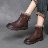Breakj Cowhide Lamb Wool Snow Boots Women Winter New Warm Plus Cotton Boots Retro Leisure Short