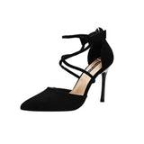Breakj Pointed High-Heeled Women 2025 Spring New Temperament Cross-Lace Single Shoe Velvet Fine Heel Women's