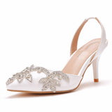 Breakj Cm Light-Mouthed Sharp White Wedding Sandals Fine Heel Size Size Diamond Chain Wedding Shoes Wedding Shoes Wedding