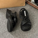 Thick-Soled Loose Pastry Bottom Leaky Toe Sandals Women's 2024 Summer New Casual Slope Heels Elastic