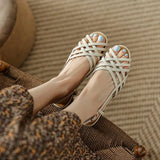 Woven Sandals Women's 2023 New Flat Women's Shoes White Low Heel Hollow Fish Mouth