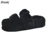 Winter Soft Warm Comfort Thick Sole Flat Fur Slipper Brand Designer Slip On Slide Flip Flops Casual Bedroom