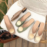 Slippers Mules Flat Casual Shoes British Metal Buckle Slides Wooden Heel Summer Half Slippers Elegant