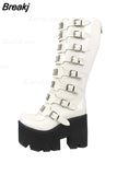 Design Gothic Style INS Hot Sale Great Quality Fashion Motorcycle Boots Big Size 34-50 Wedges Buckles Platform