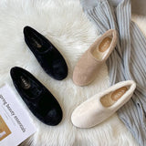 Winter White Wool Fur Shoes Woman Soft Fluffy Flats Warm Plush Cotton Loafers Fleece Lambswool Moccasins Femmes Furry