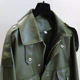 New Spring Autumn Women Slim Leather Jacket Zipper Pockets Motorcycle PU Leather Coat Solid Parka