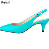 5cm Low Heels Casual Back Empty Buckle Red Wedding Daily all-match Sandal Shoes Pointed High Large Size