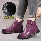 Shoes Cotton Shoes Leather Women's Shoes Winter Ankle Boots Middle-Aged Warm And Velvet Anti-Slip Comfortable Elderly Leather