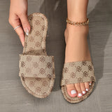 Breakj Flat Bottom One-Character Embroidered Slippers Women Round Head Wearing Light Beach Cool Drag