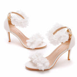 Breakj Cm Light Mouth With High-Heeled Sandals White Flowers Light Sandals Fine Heel Fish Mouth Wedding Wedding Wedding