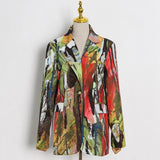Casual Loose Print Colorblock Blazer Female Notched Long Sleeve Korean Fashion Jacket For Women 2022 Spring