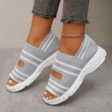 Stripe Knitted Wedge Sandals Women 2024 Cover Heels Platform Sandles Woman Plus Size Summer Thick Sole Beach