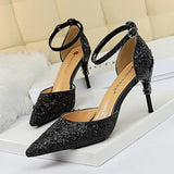 Breakj Fashion Sexy Hollow Out Nightclub Show Thin Metal And High Heel Shining Sequins