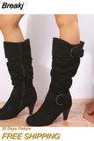 Size 43 Women Knee High Boots Buckle with Zip Retro Women's Motorcycle Boots Thick Fur Warm Winter Snow Botas