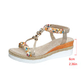 Breakj And Summer New Round Head Flat Bottom Heel Sandals Women Weaving Beads Toe Bohemian Thick-Soled Beach
