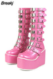 Design Gothic Style INS Hot Sale Great Quality Fashion Motorcycle Boots Big Size 34-50 Wedges Buckles Platform