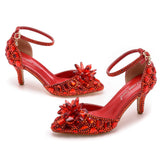 Breakj Cm Large-Size Sandals Fine Heel Head Crystal Glass High Heel Sandals Champagne Gold Banquet Dinner Women's