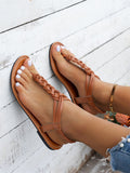 Breakj New Women's Flat-Bottomed Large-Size Woven Women's Sandals Fashion Roman Shoes Style