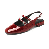 Vintage Double Buckle Silver Mary Jane Shoes Spring / Summer 2024 New Flat Low Heel Baotou Back Empty Sandals
