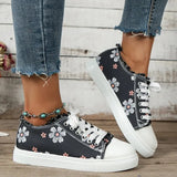Cut Flat Canvas Shoes for Women 2024 Spring Fashion Printed Ladies Sneakers Plus Size Lace Up Casual Flats Zapatillas
