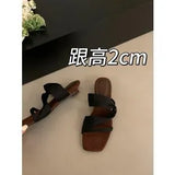 Breakj Retro One-Word Slippers Women's Summer Wear 2025 New Temperament High-Heeled Shoes Sand