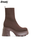 Size 43 Women Shoes Platform Boots Breathable Mesh Height Increasing Black Motorcycle Boots Women Fashion Chunky Sock
