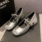 Breakj Fragrant Wind Thin Height Retro French Single Shoes Small Fragrant Wind Silver Lily One Word Temperament Light-Mouthed Mary Treasure