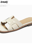 Size 33-43 Women Real Leather Sandals For Casual Low Heels Summer Shoes Women Slippers 2023 Fashion Mules Home