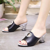 Crystal Platform Slippers Women 2021 Peep Toe Thick Bottom Sandals Woman Summer Outdoor Black High Heels