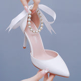 Breakj Cm Red Fine Heel Finger Beads Tied With Sandals Bride Wedding Dress Dress Long Dress Shoes Large Wedding