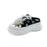 Breakj Baotou Half Slippers Female Wear New Summer Rhinestone Pine Shoes Platform Lazy