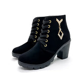 Breakj High-Heeled Single-Shoe Women's Shoes Thick Heel Short Boots Round Head Martin Boots Women's Lace And Bare Boots Knight