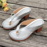 Breakj And Cool Slippers Women 2025 Summer New Large-Size Clip Feet Thick High Heel Fashion Cold