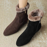 Breakj Skin Flat Thick High Heel Ankle Boots Women's 2023 Winter New Warm Cotton Shoes Retro Wool