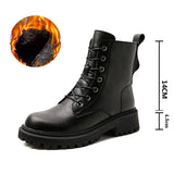 Black Leather Boots Women Shoes Platform Boots Lace Up Ankle Booties Winter Botas Fall Shoes