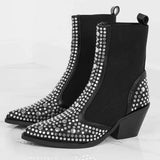 style square rivets ankle boots for women pointed toe Western cowboy decoration winter boots studs Autumn botas