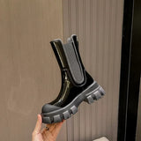 Women's Martens Boots PU Leather White Ankle Boots Autumn Winter Motorcycle Boots Fashion Female Chunky Heel Platform