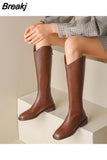 Women Knee-high Boots Genuine Leather Natural Leather Ladies Bootie Autumn and Winter Velvet Western Boots Goth