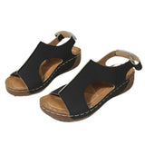 New Size 2024 Sandals Women's Car Sewing Breathable Velcro Hollowed-Out Slope Heel Sandals