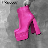 Women's Mid Calf Boots Sexy Chunky Heels Designer Shoes Concise Platform Boots High Quality Heeled Ankle Botas Femininas