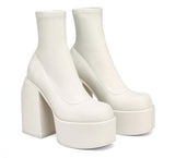 Breakj Blue Short Boots Women Thick And 2023 Spring And Autumn Cowboy High Heel Boots Frosted Leg Elastic Boots Large Size Women's
