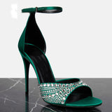 Breakj New Niche Design Rhinestone Heel Heels Women's Summer Sexy Word Buckle Open-Toe
