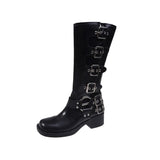 Boots Knee High Platfrom Studded Spring Summer Knight Combat Gothic Elegant Medium Heel Women's Shoes Motorcycle